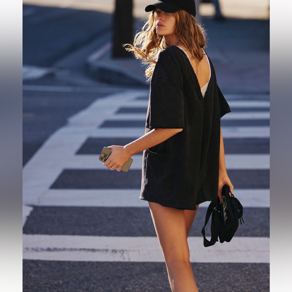 Free People Movement Hot Shot Tee Romper black NWT